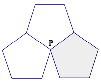 Three pentagons touching at point P